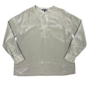 Women's VICTORIA'S SECRET Olive Silk Long Sleeve‎ Top Bouse- Size Medium